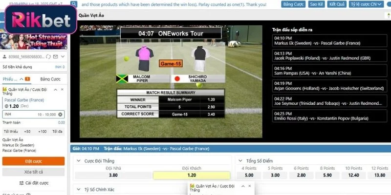 Mẹo cược Quần Vợt Ảo tại Rikbet hiệu quả