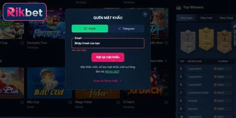 Quên mật khẩu Rikbet lấy lại như thế nào